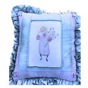 🤹‍♂️Vintage Hand-Stitched Child & Flower Motif Pillow 🌷5 For$25